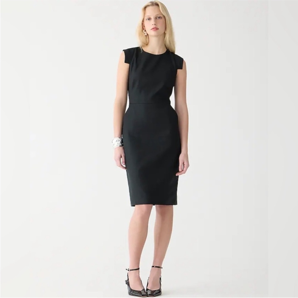 J. Crew Black Cap-Sleeve Midi Sheath Dress